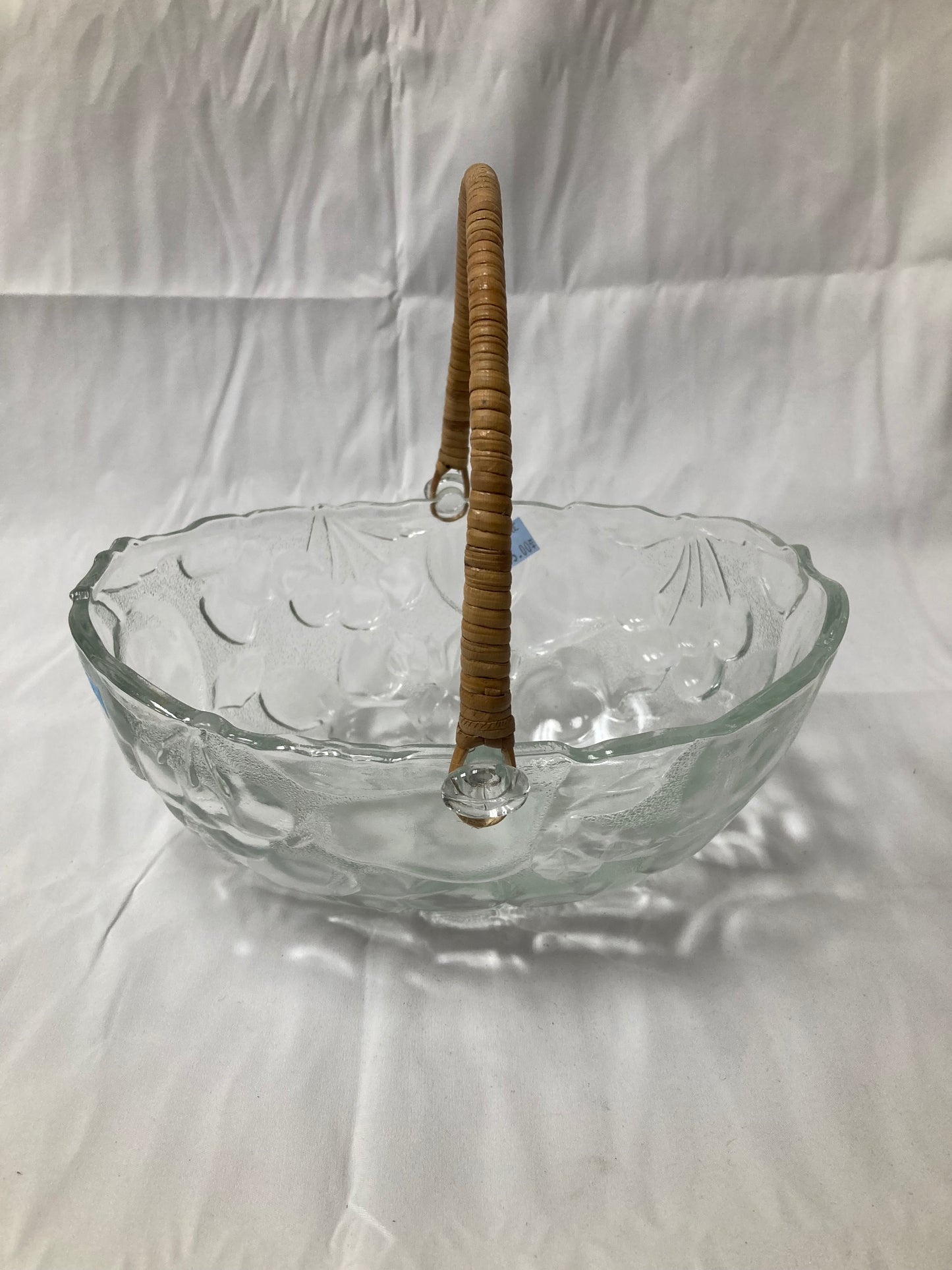 Clear Glass Serving Bowl with Wicker Handle