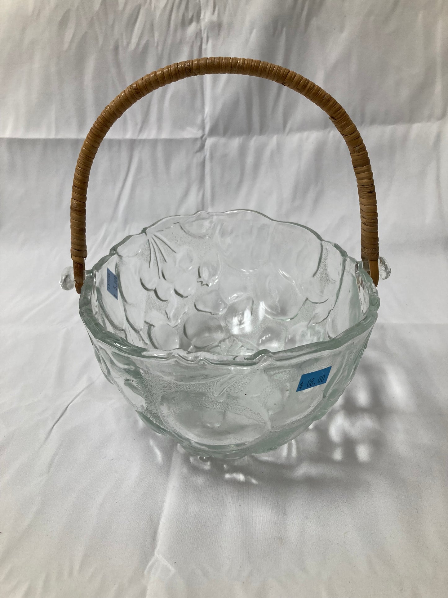 Clear Glass Serving Bowl with Wicker Handle