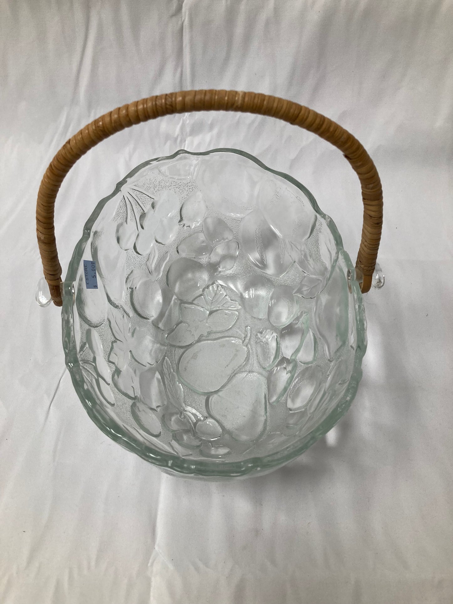 Clear Glass Serving Bowl with Wicker Handle