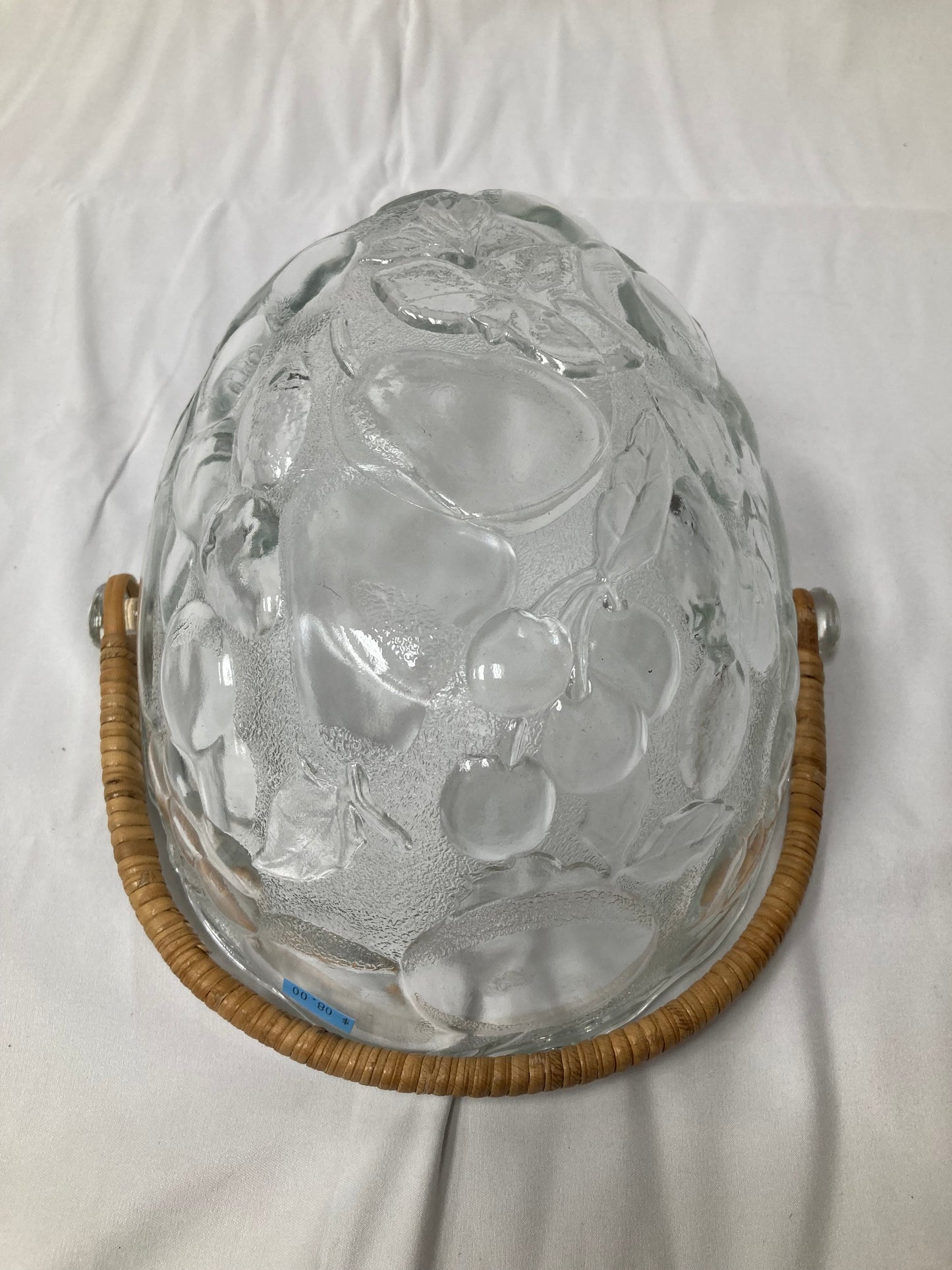 Clear Glass Serving Bowl with Wicker Handle