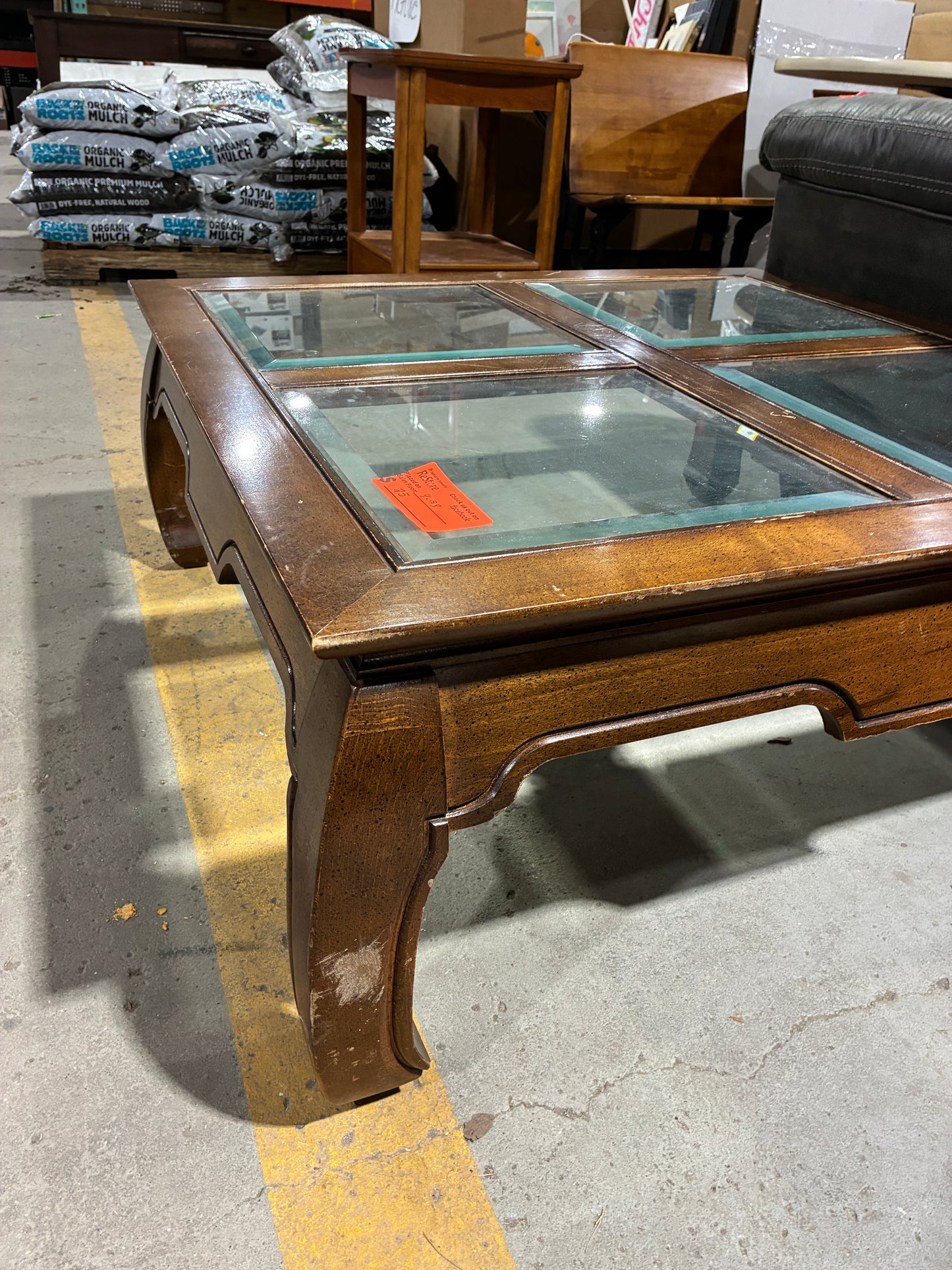 Wood Coffee Table with Glass Panel Top
