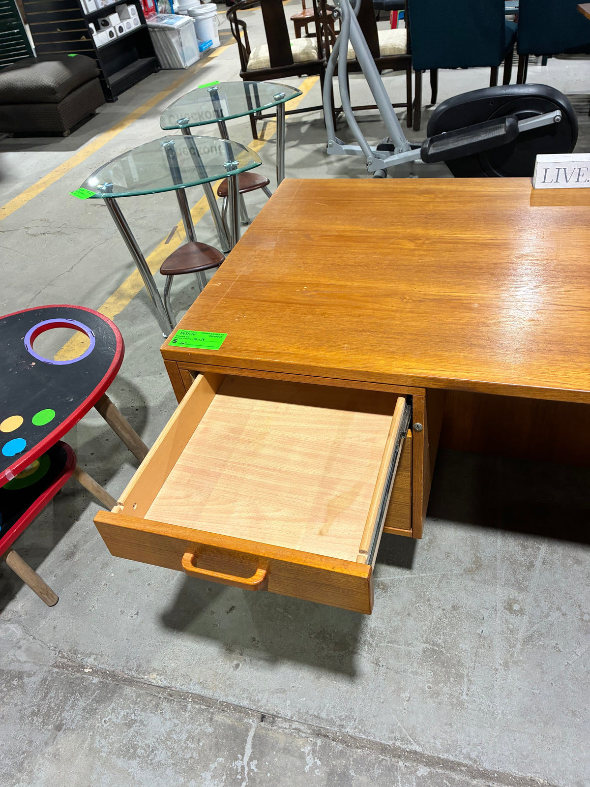 Vintage Wood Office Desk with Two Drawers and File Storage
