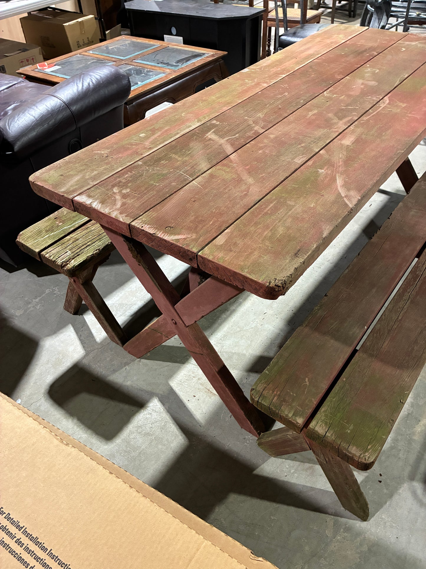 Rustic Wooden Picnic Table with Benches