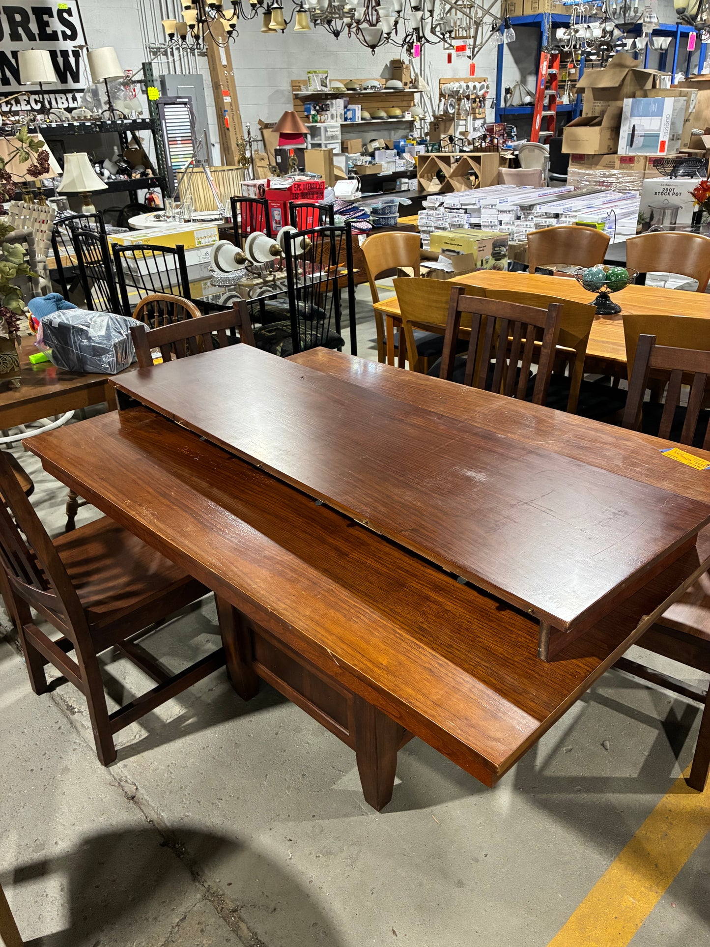 Dark Walnut Dining Table Set with 6 Chairs and Leaf Extension
