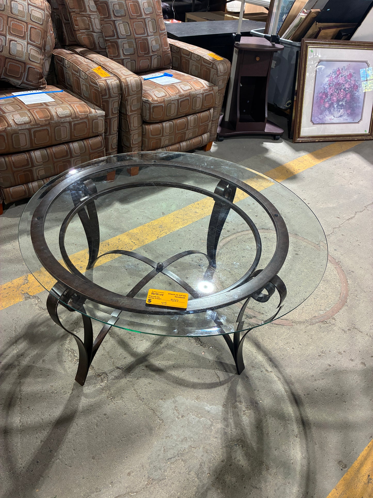 Round Glass Coffee Table with Metal Base