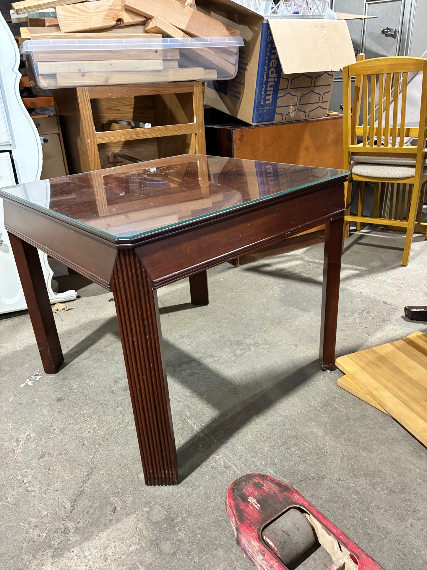Dark Cherry Wood End Table with Glass Top #1