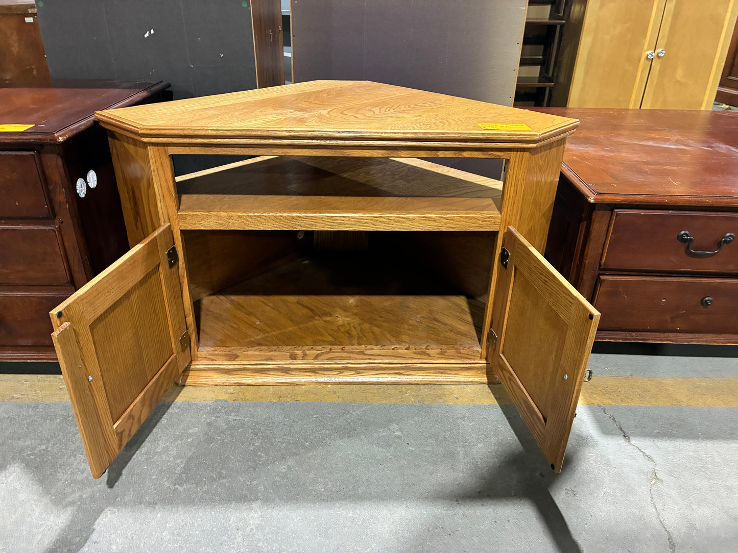 Oak Corner TV Stand and Storage Cabinet