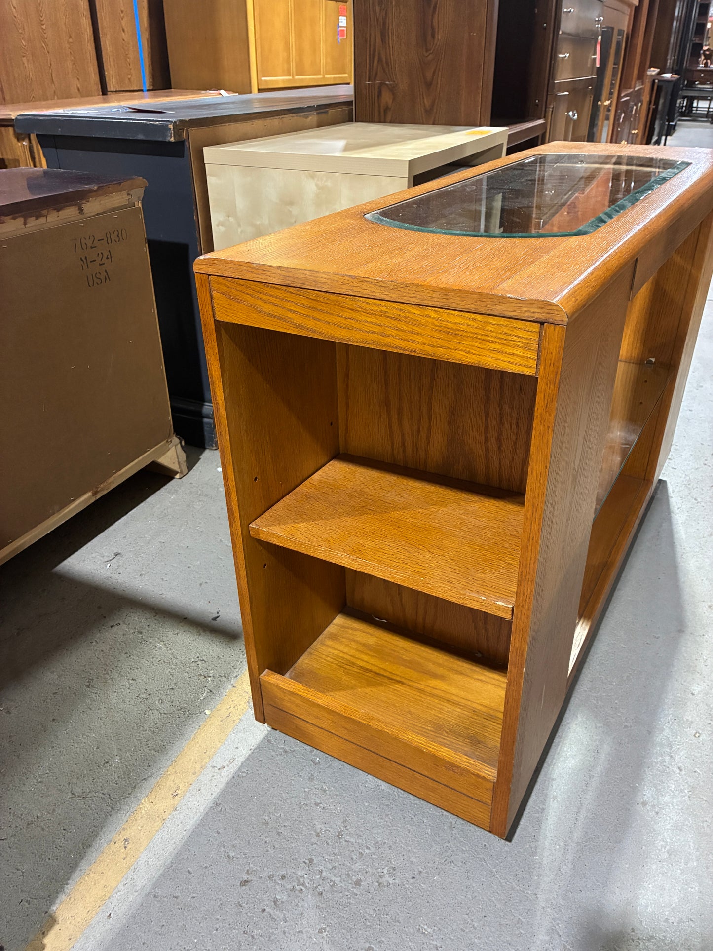 Mid Century Modern Console Cabinet with Glass Top