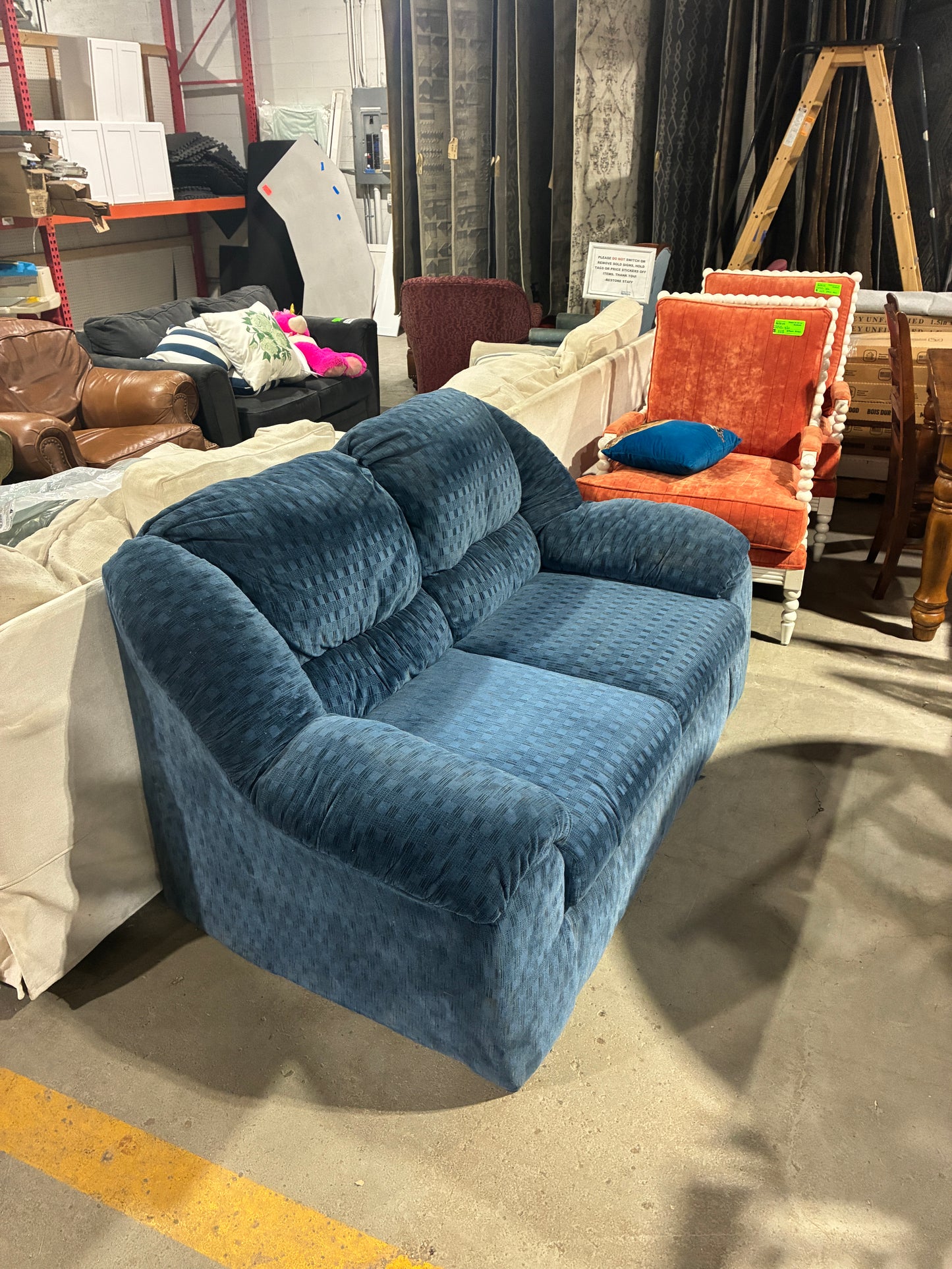 Blue Upholstered Loveseat