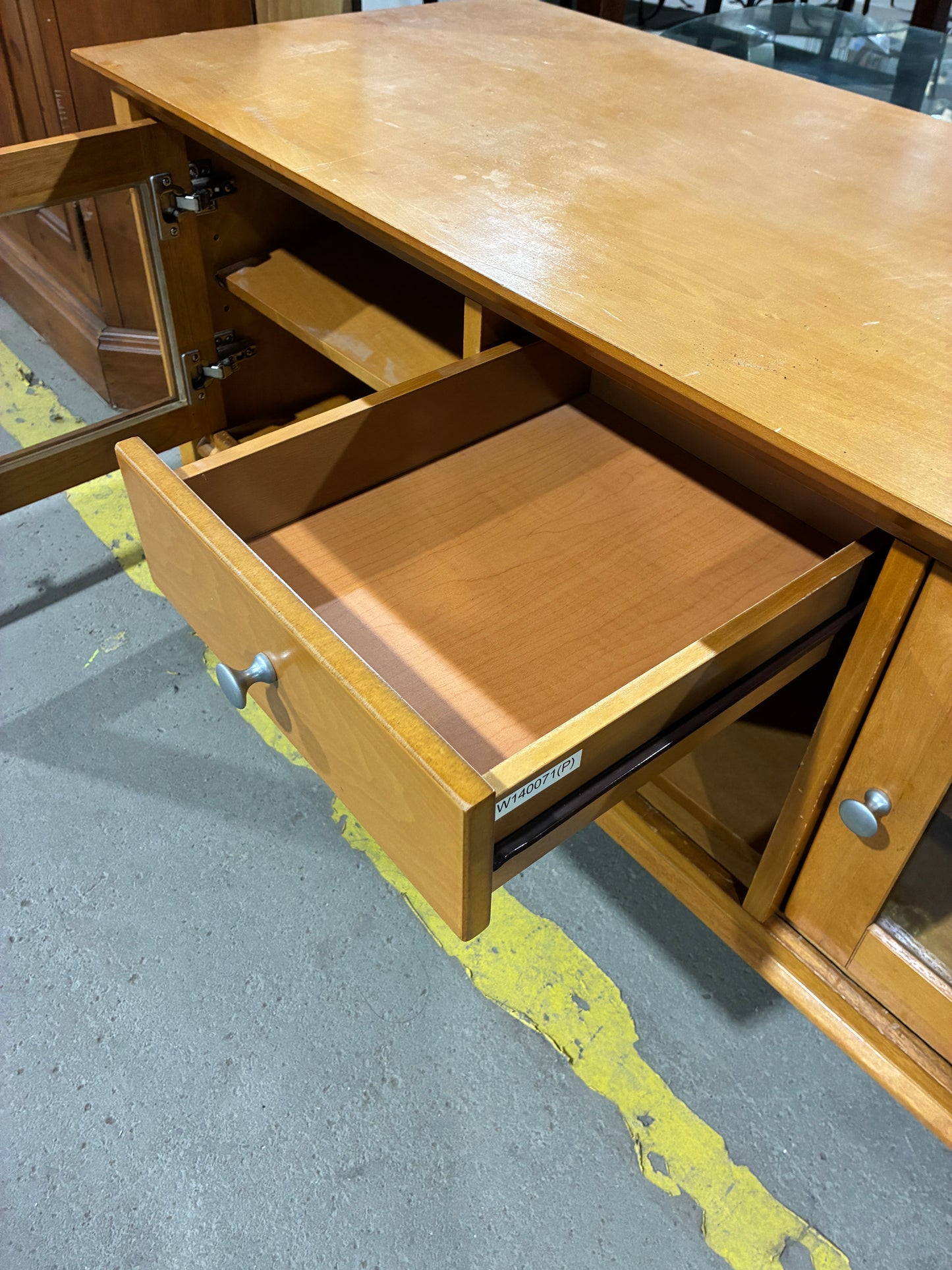 Wood TV Stand with Glass Doors & Storage