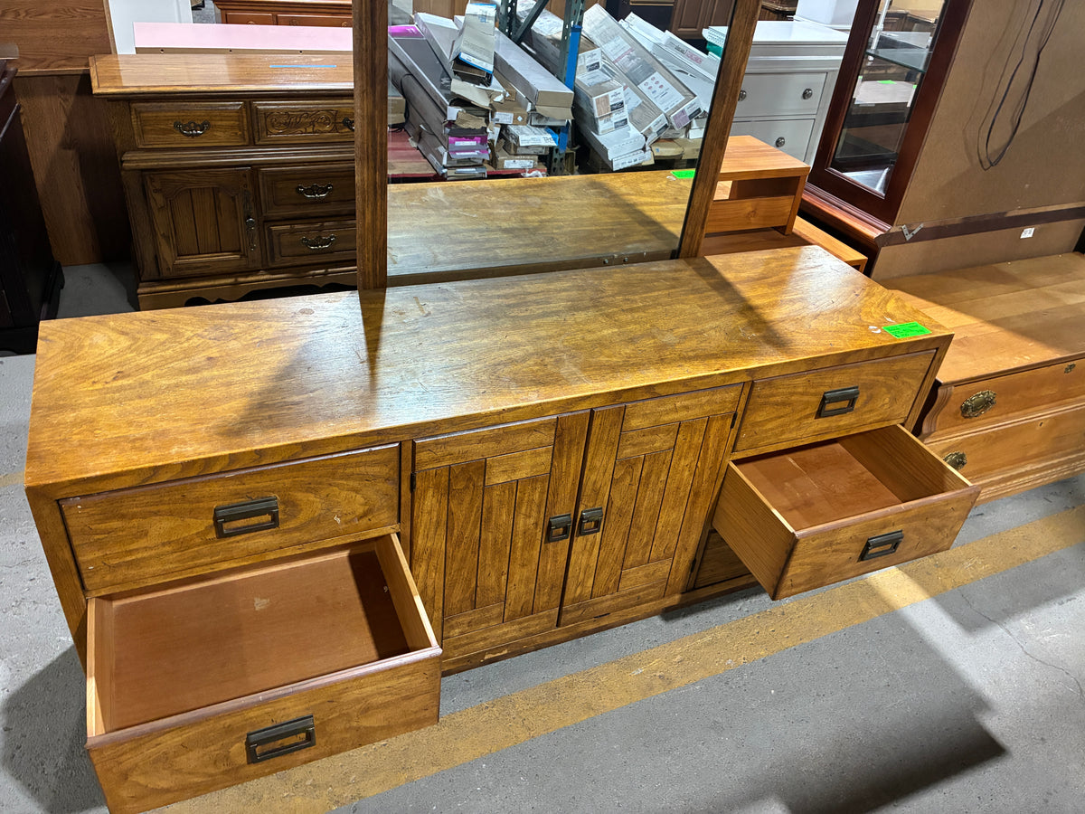 Vintage Wood Dresser with Mirror and Cabinet Storage