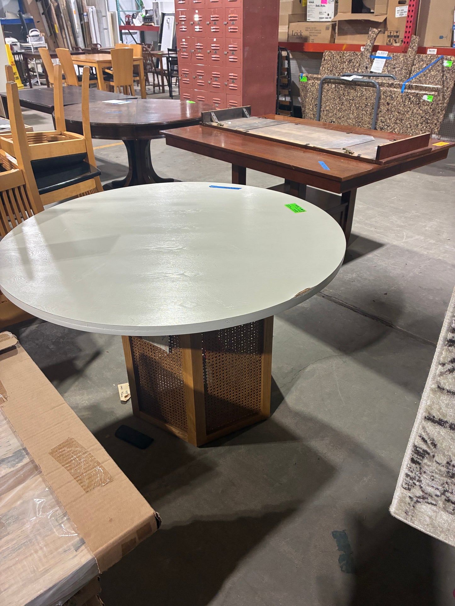 Round Dining Table with Cane Pedestal Base
