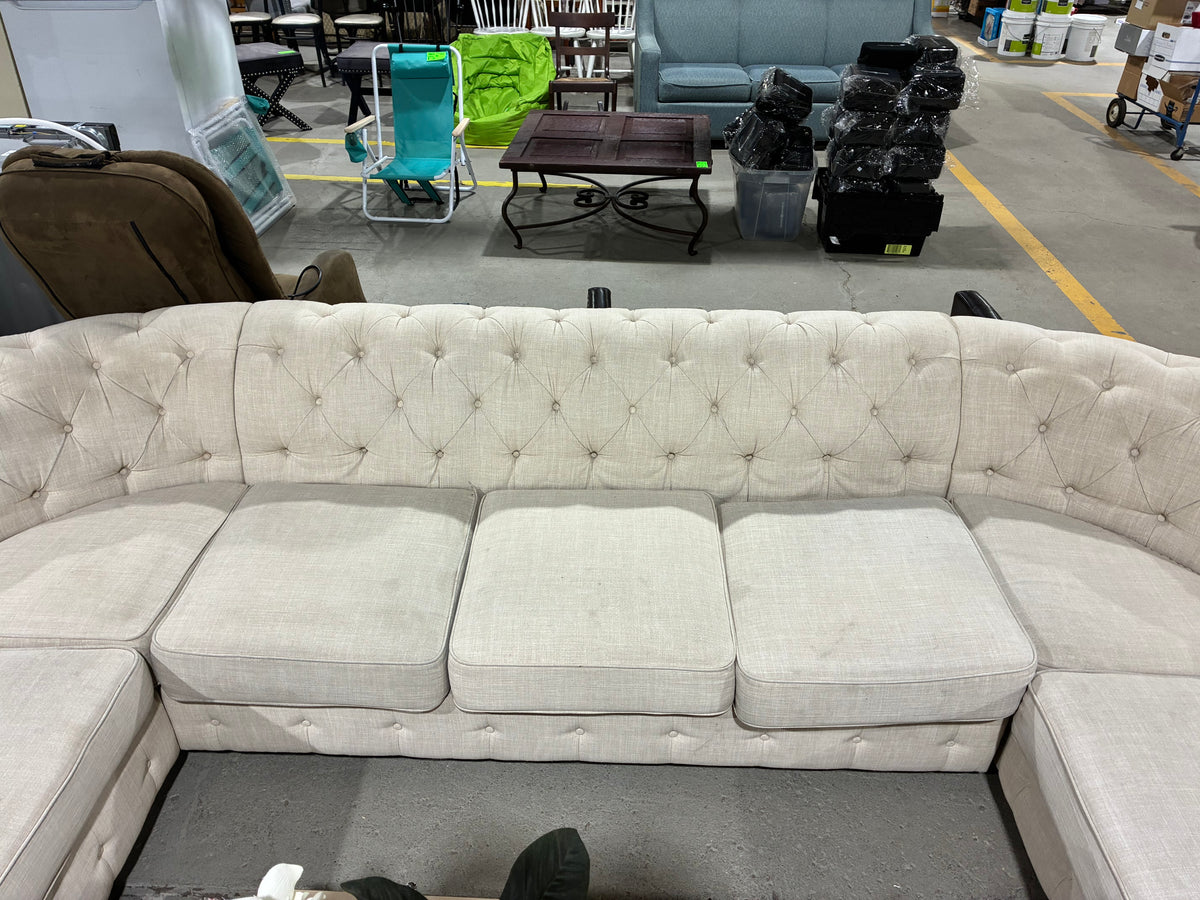 Large Cream Tufted U-Shaped Sectional Sofa