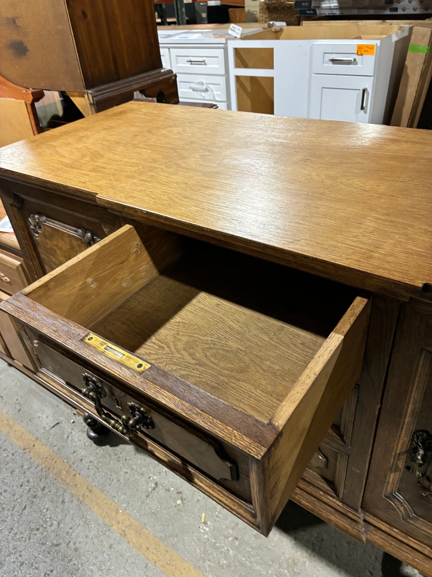 Vintage Ornate Walnut Buffet Cabinet