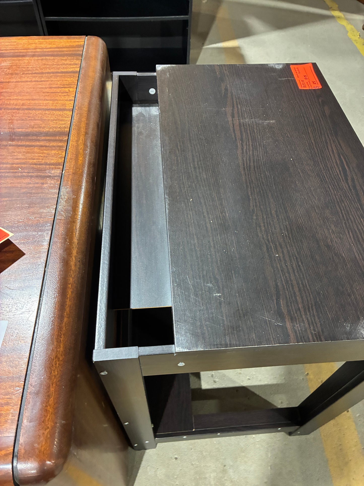 Dark Wood Side Table with Sliding Top Storage