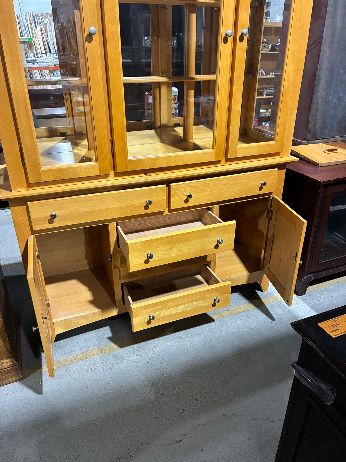 Light Wood China Cabinet & Display Hutch