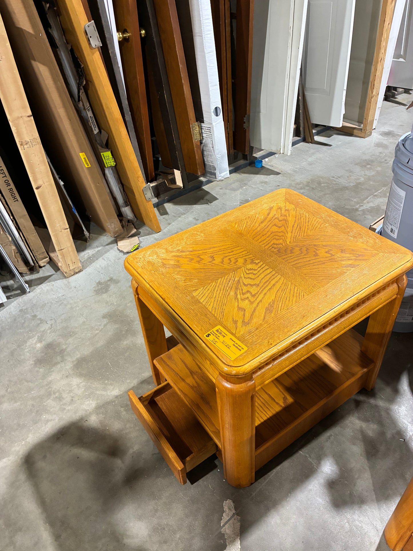 Oak End Table with Storage Drawer #1
