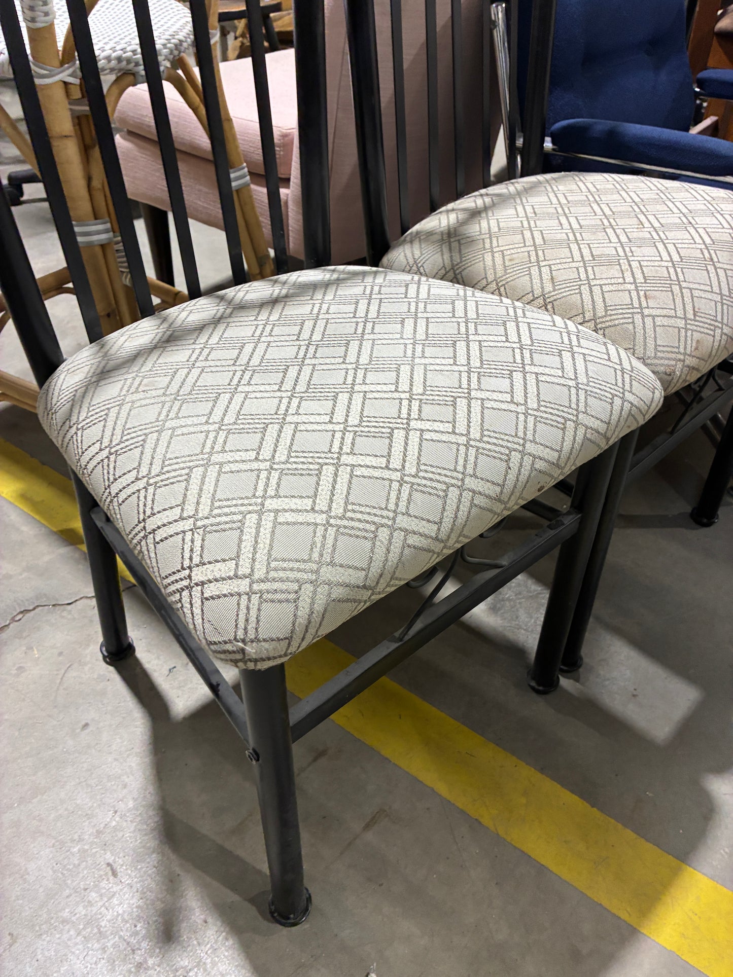 Black Metal Dining Chairs with Upholstered Seats – $15 Each