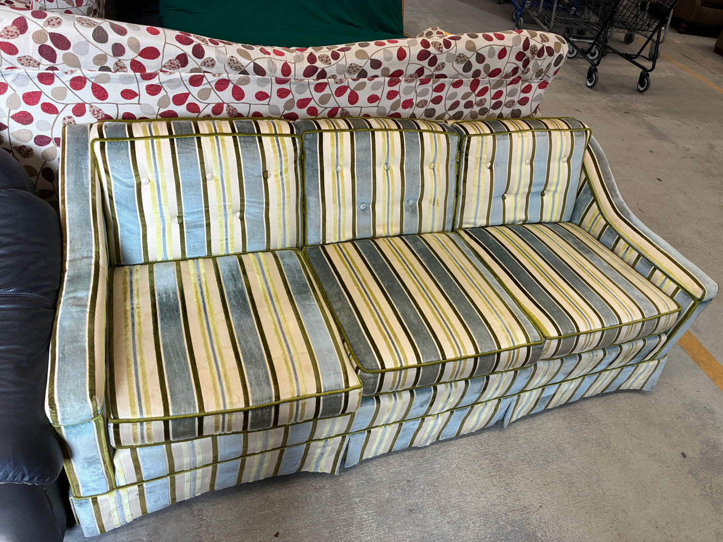 Vintage Blue & Green Striped Sofa