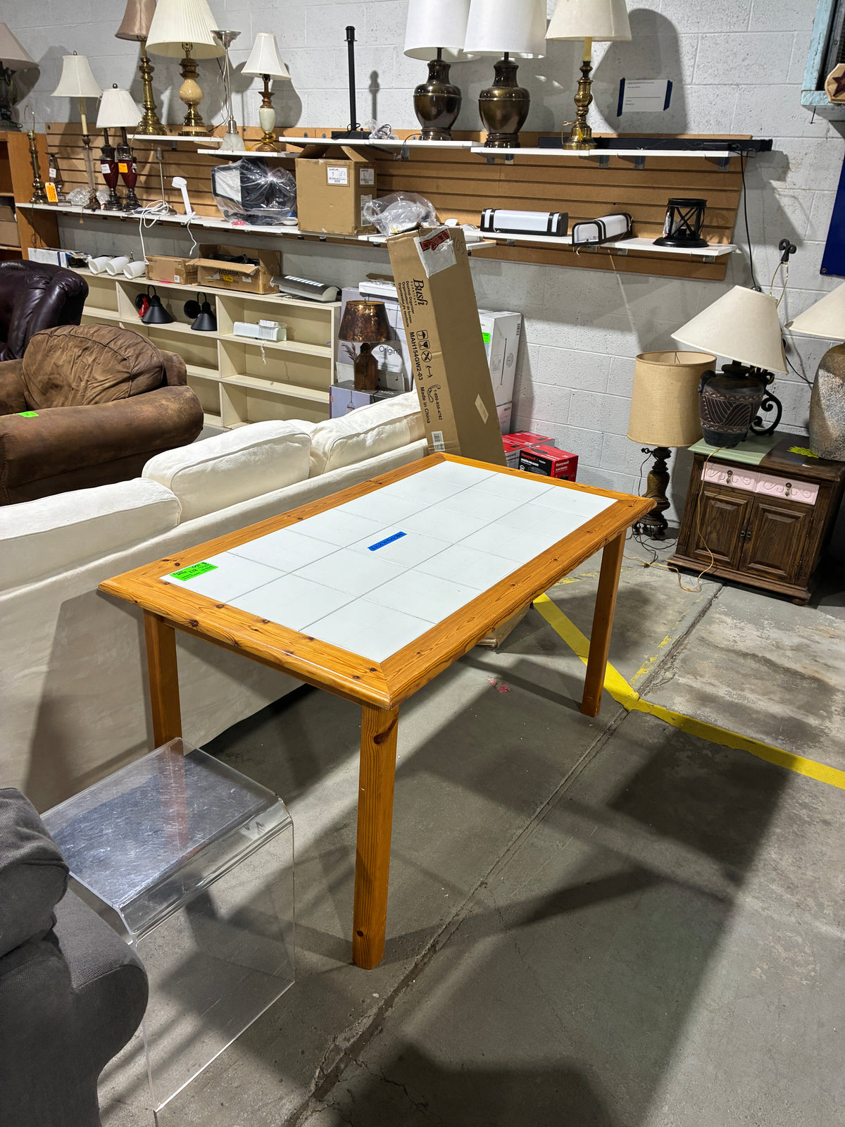 Wood Dining Table with White Tile Top
