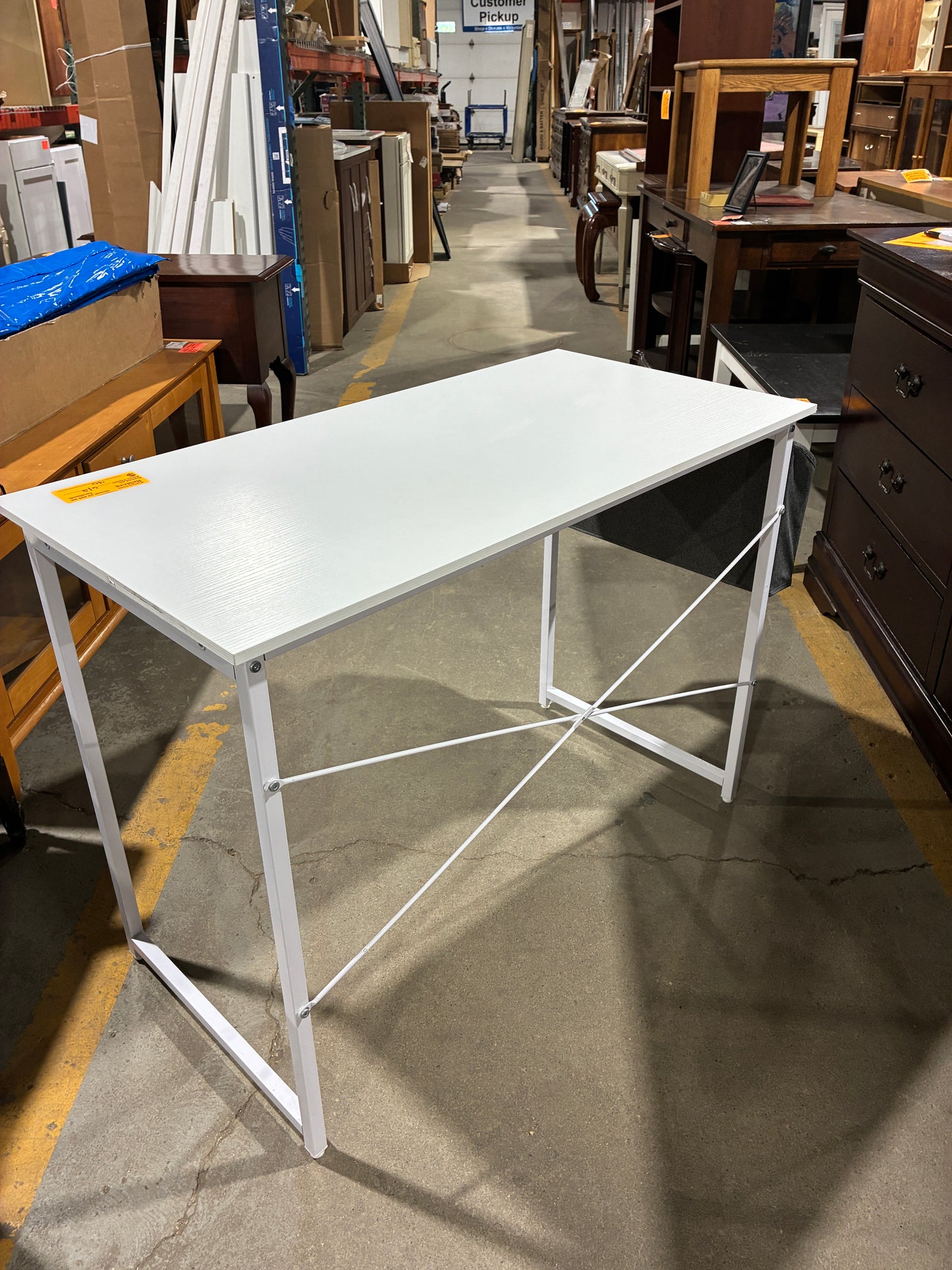 Modern White Writing Desk with Side Storage Pocket