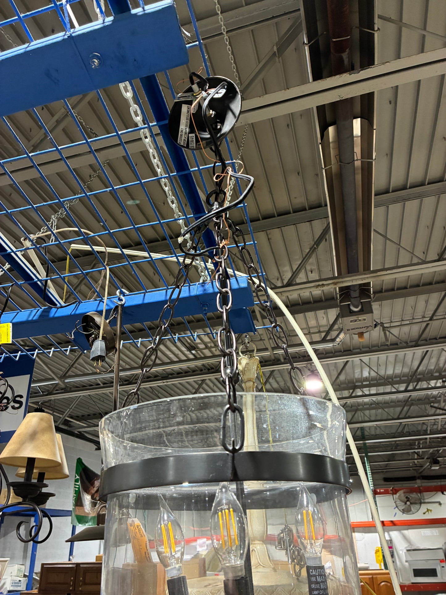 Clear Glass Lantern Pendant Light with Black Metal Frame