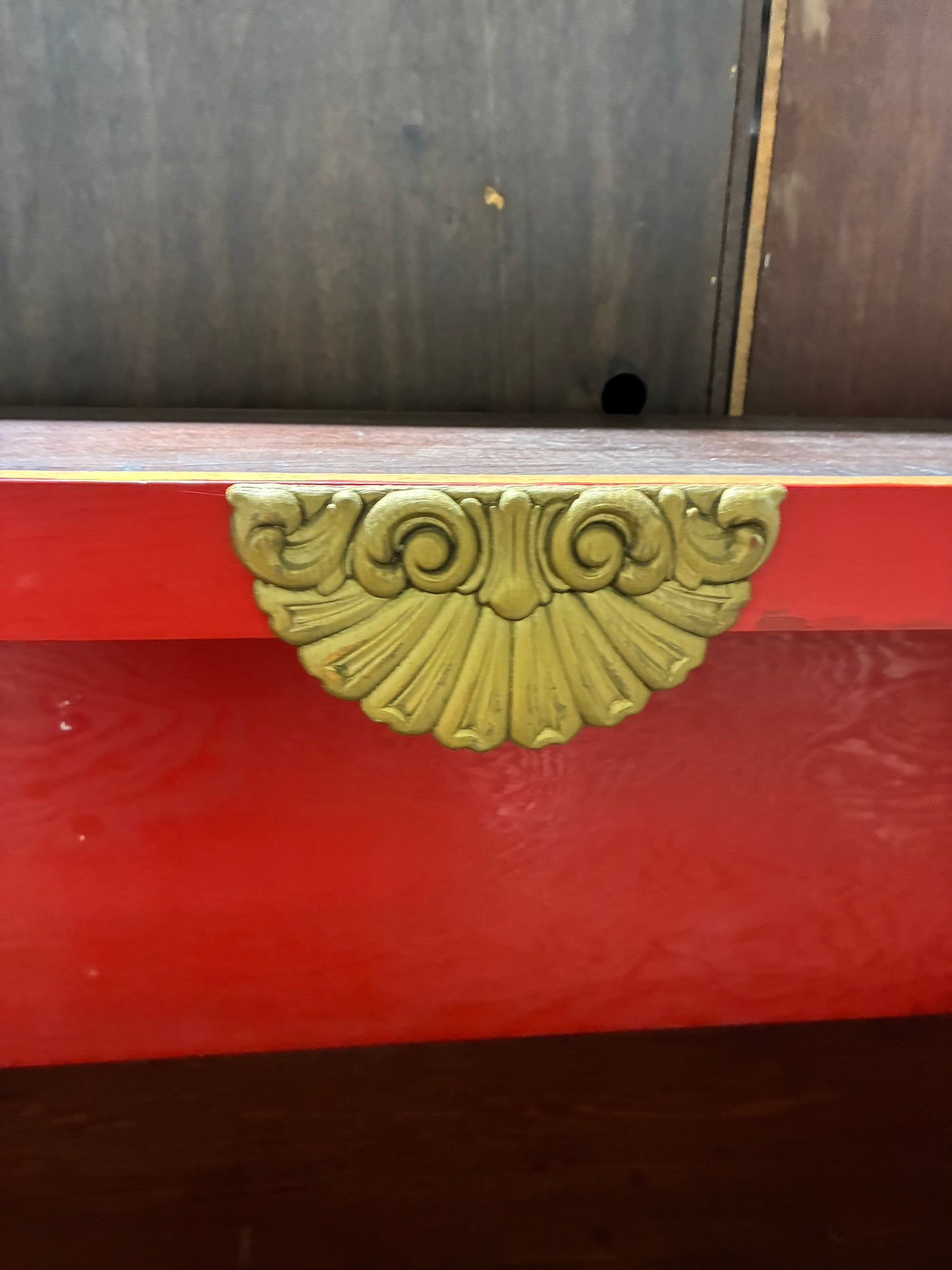Red & Espresso Decorative Bookcase