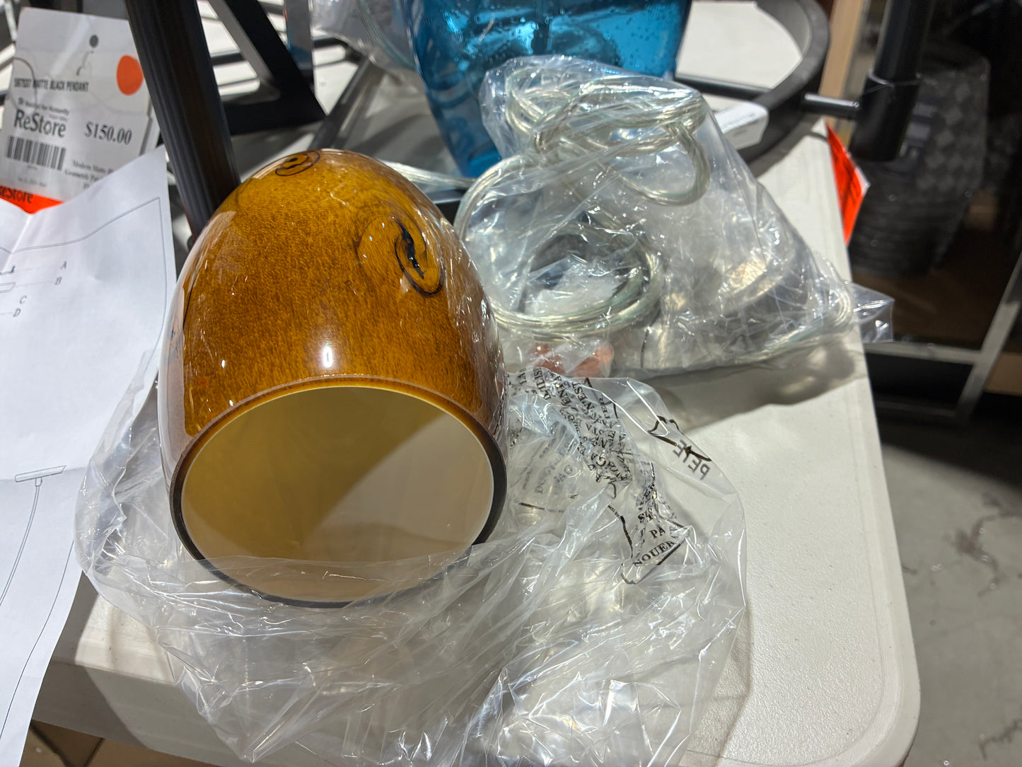 Amber Art Glass Pendant Light with Brushed Nickel Hardware