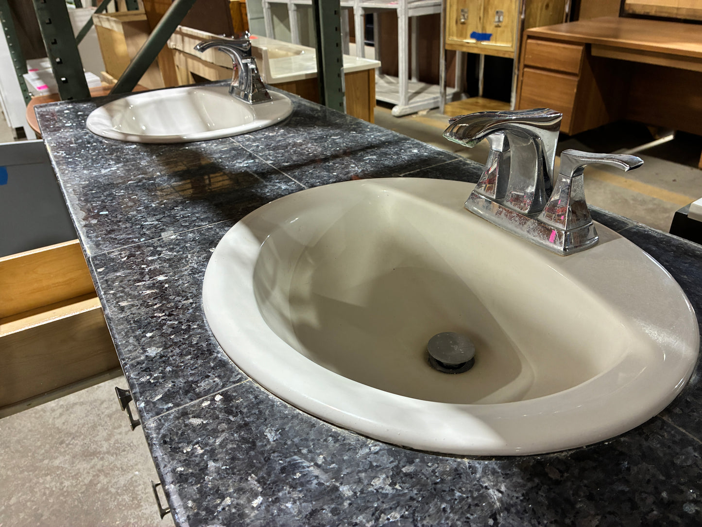 Double Sink Bathroom Vanity with Granite Look Countertop