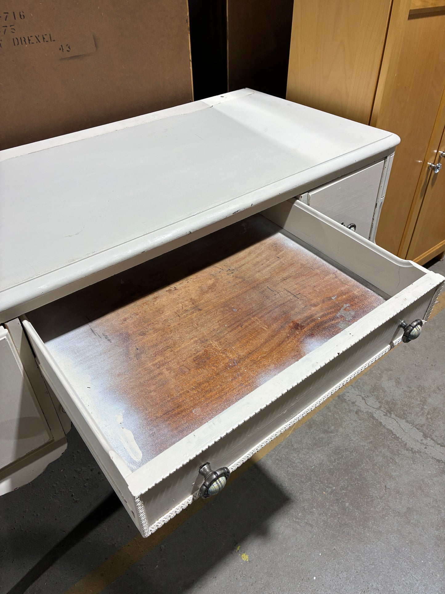 Vintage White Writing Desk with Queen Anne Legs