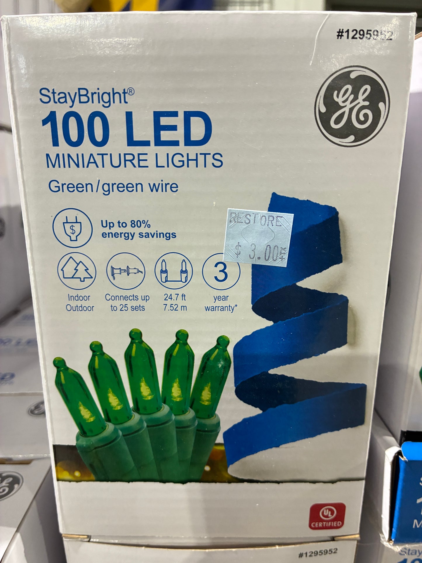 GE StayBright 100 LED Miniature Green Lights