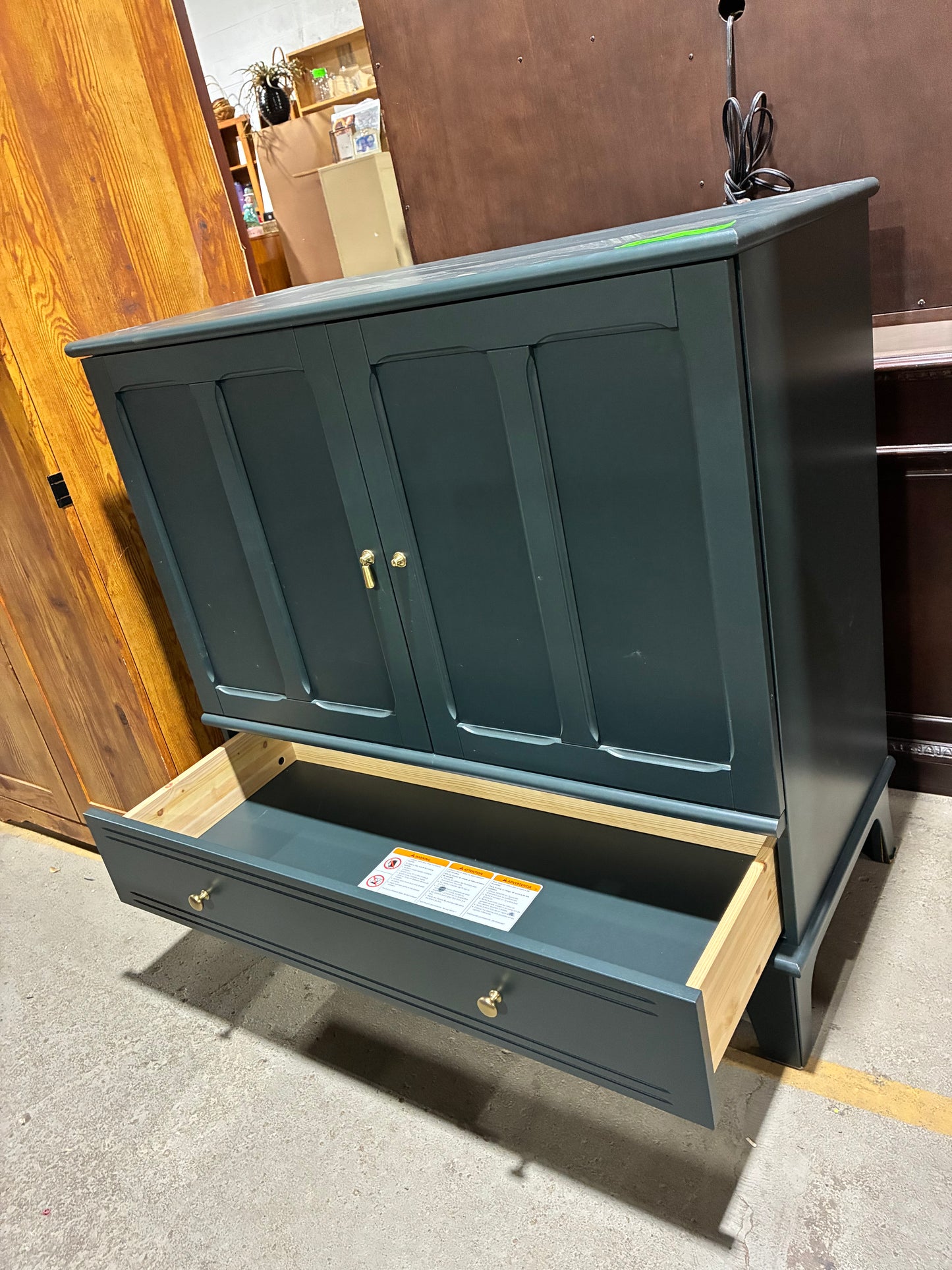 Dark Green Storage Cabinet with Drawer