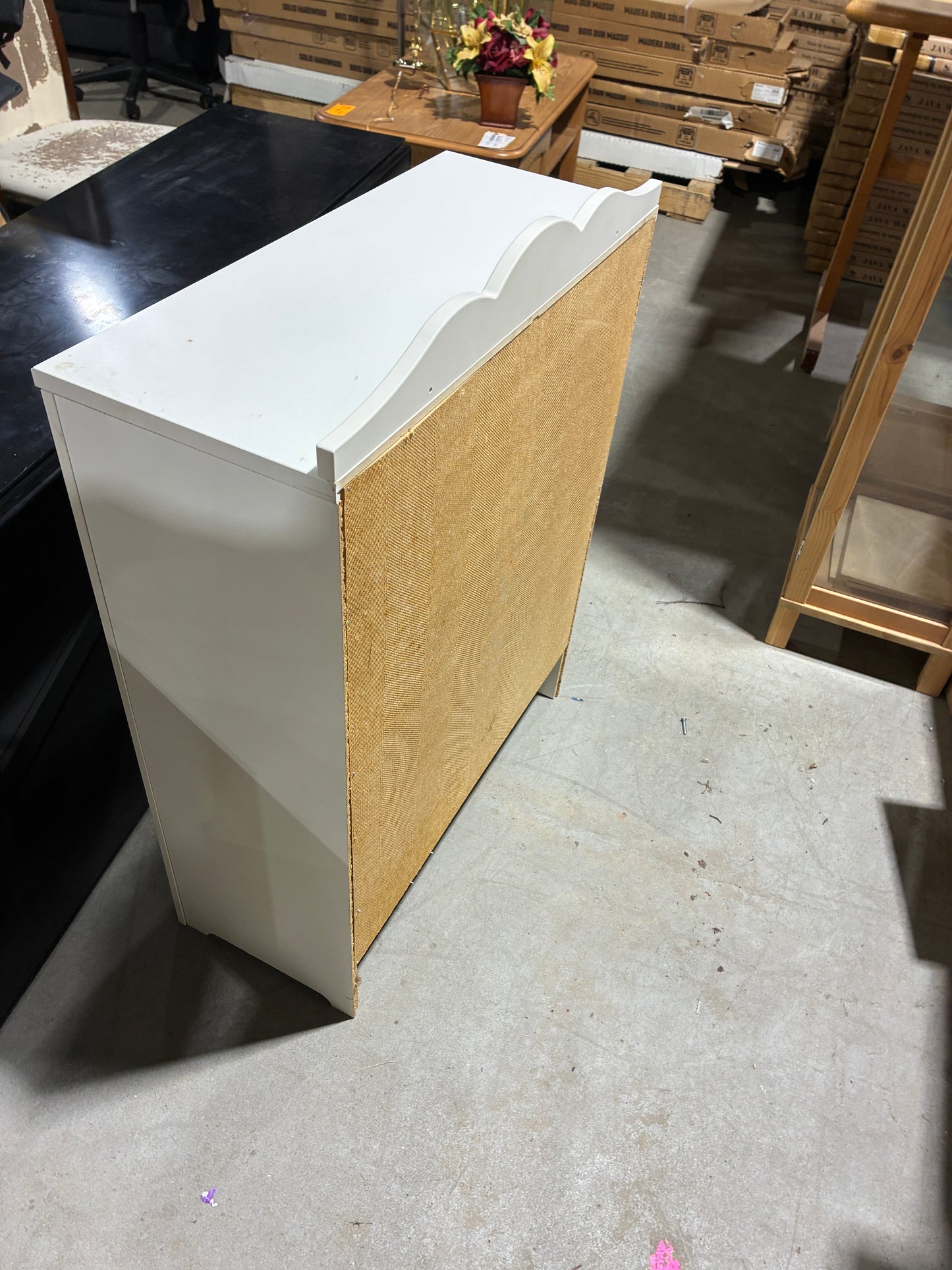 White Two-Shelf Bookcase with Decorative Back Panel