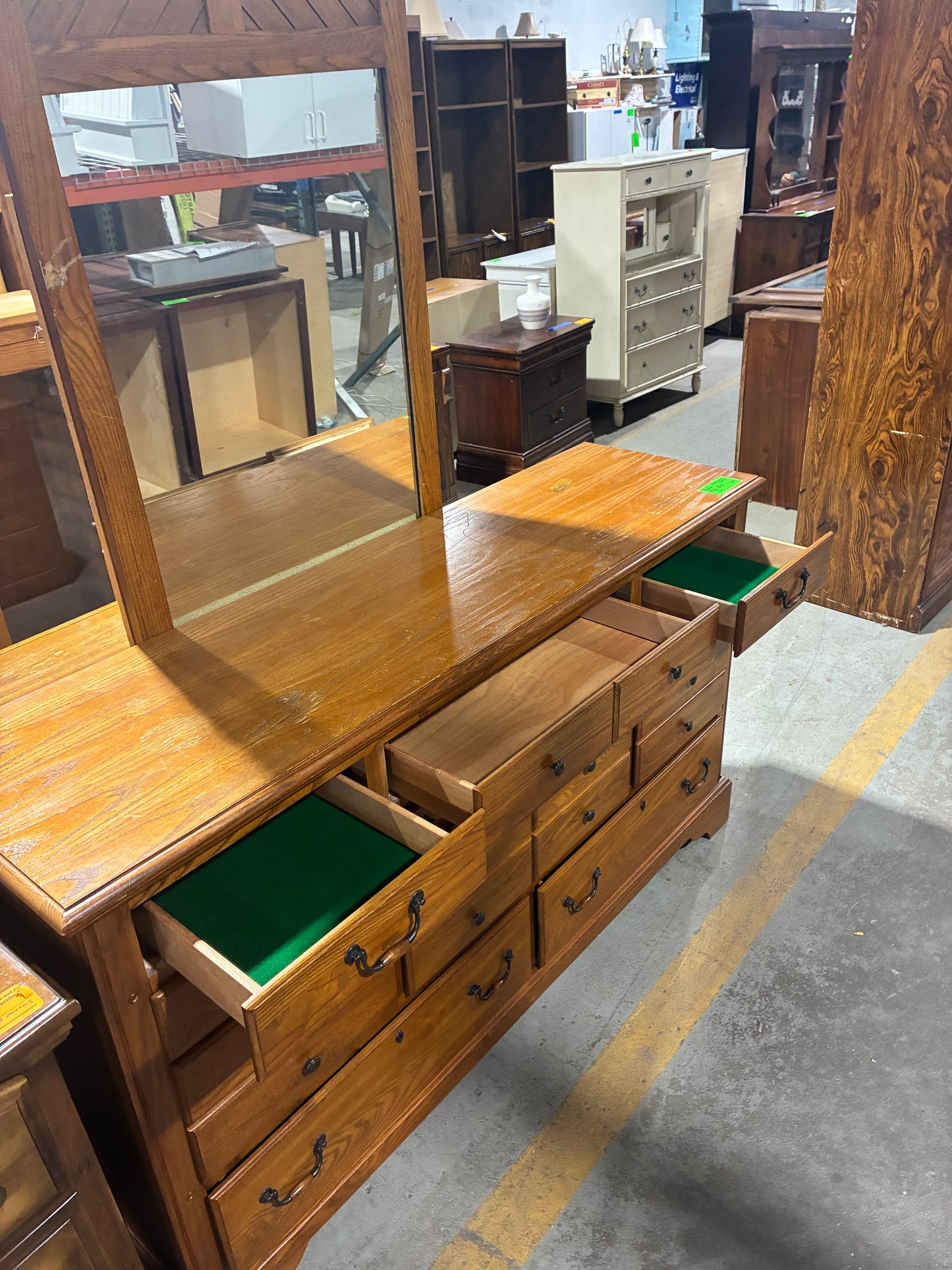Solid Oak Dresser with Framed Mirror