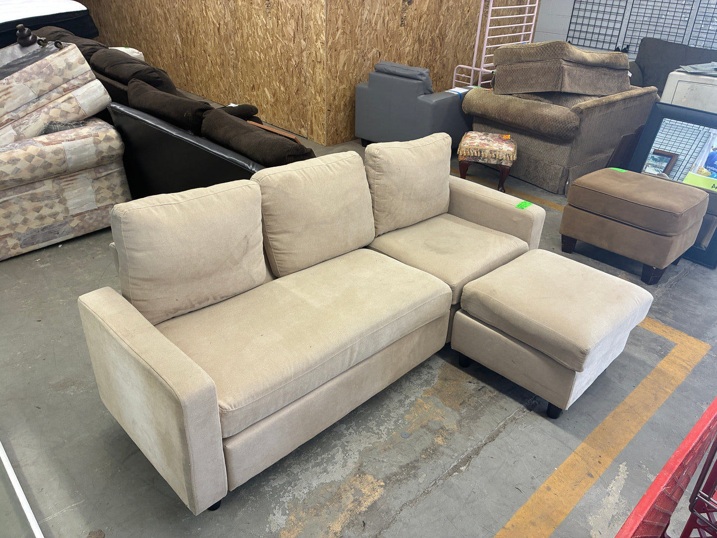 Contemporary Beige Sofa with Ottoman