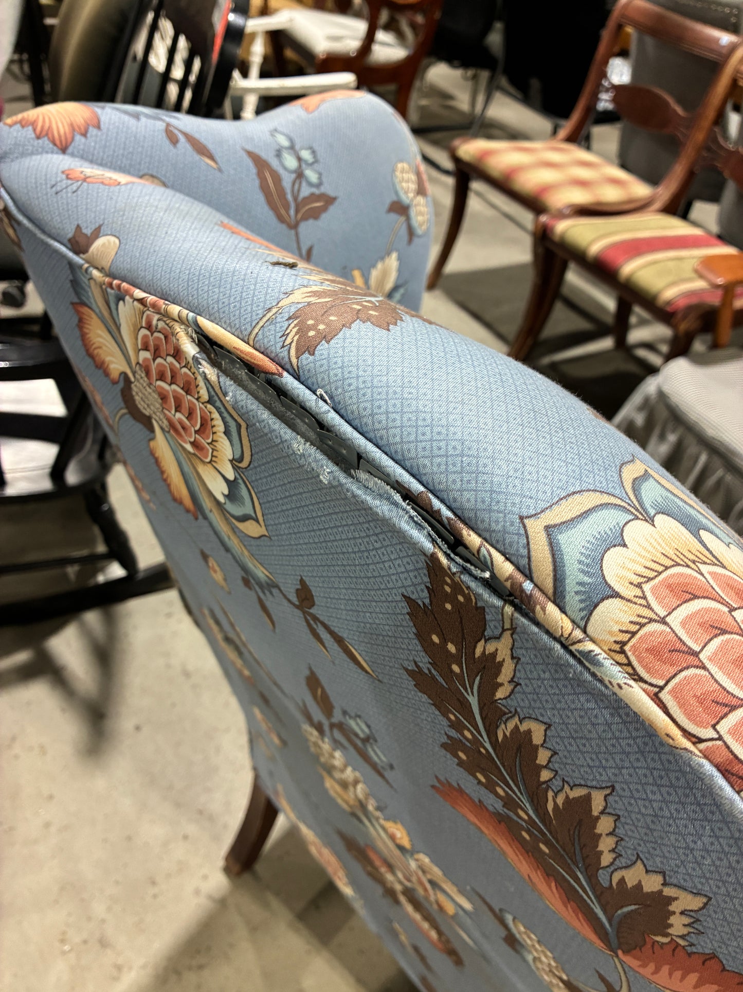 Custom Crafted Floral Wingback Accent Chair