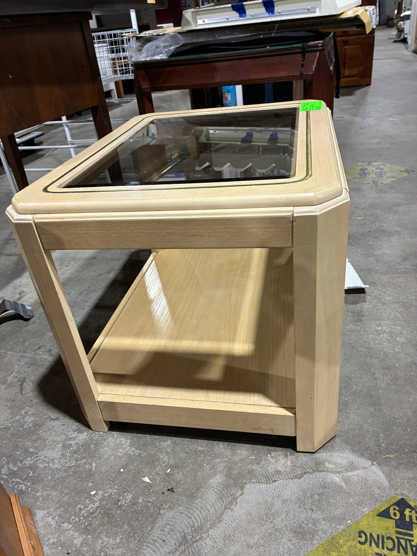 Light Wood Glass Top End Table