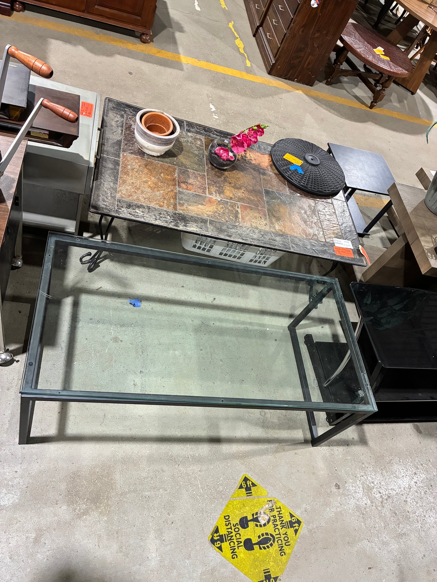 Modern Black Metal & Glass Coffee Table