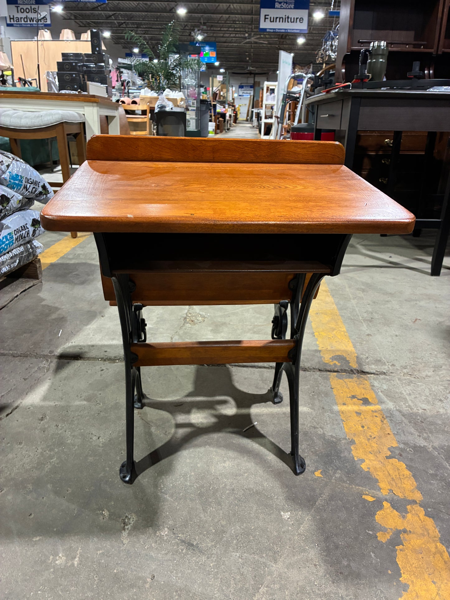 Vintage Wooden School Desk with Attached Bench #3