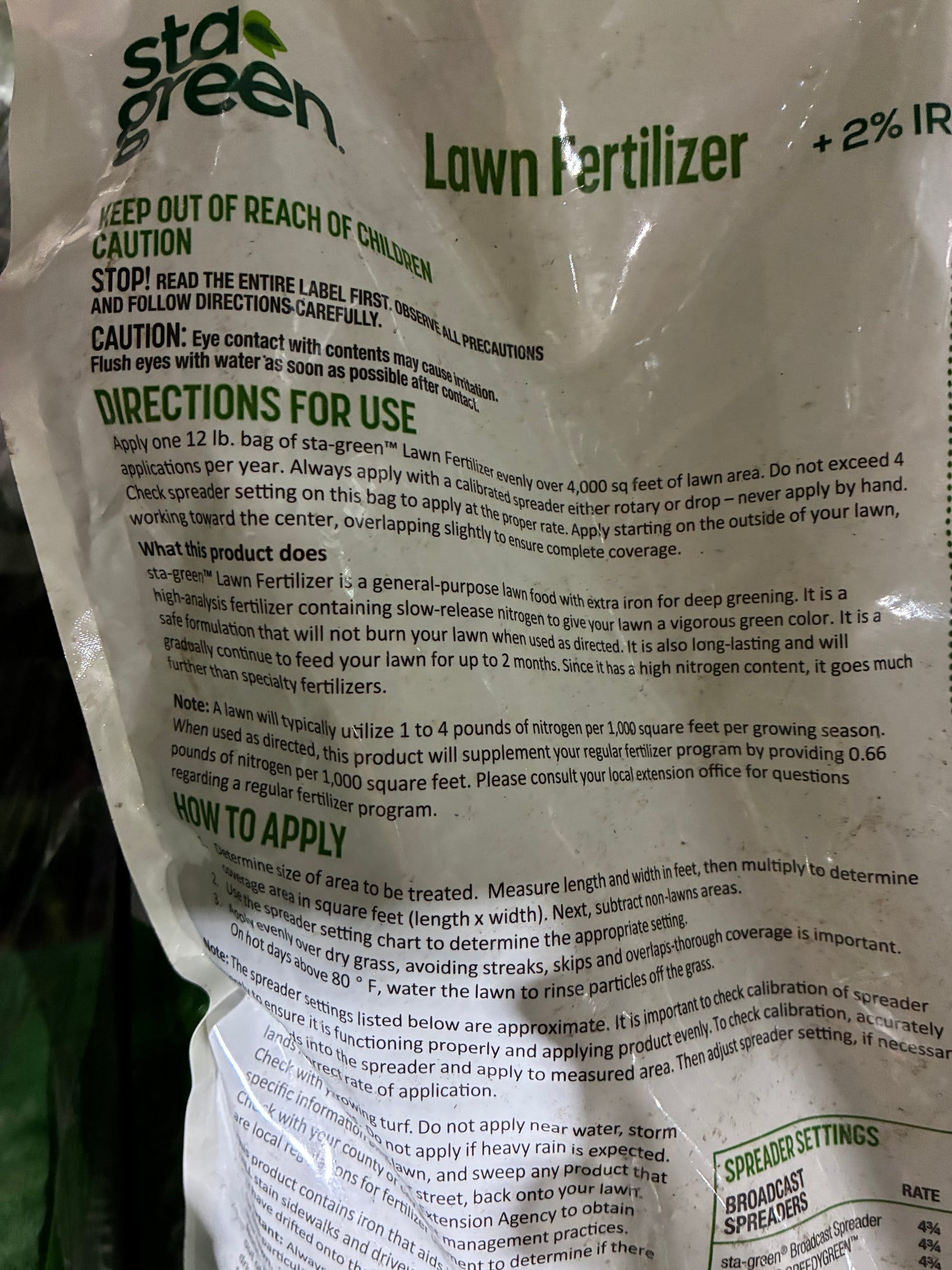 Sta Green Lawn Fertilizer + 2% Iron (12 lb Bags)