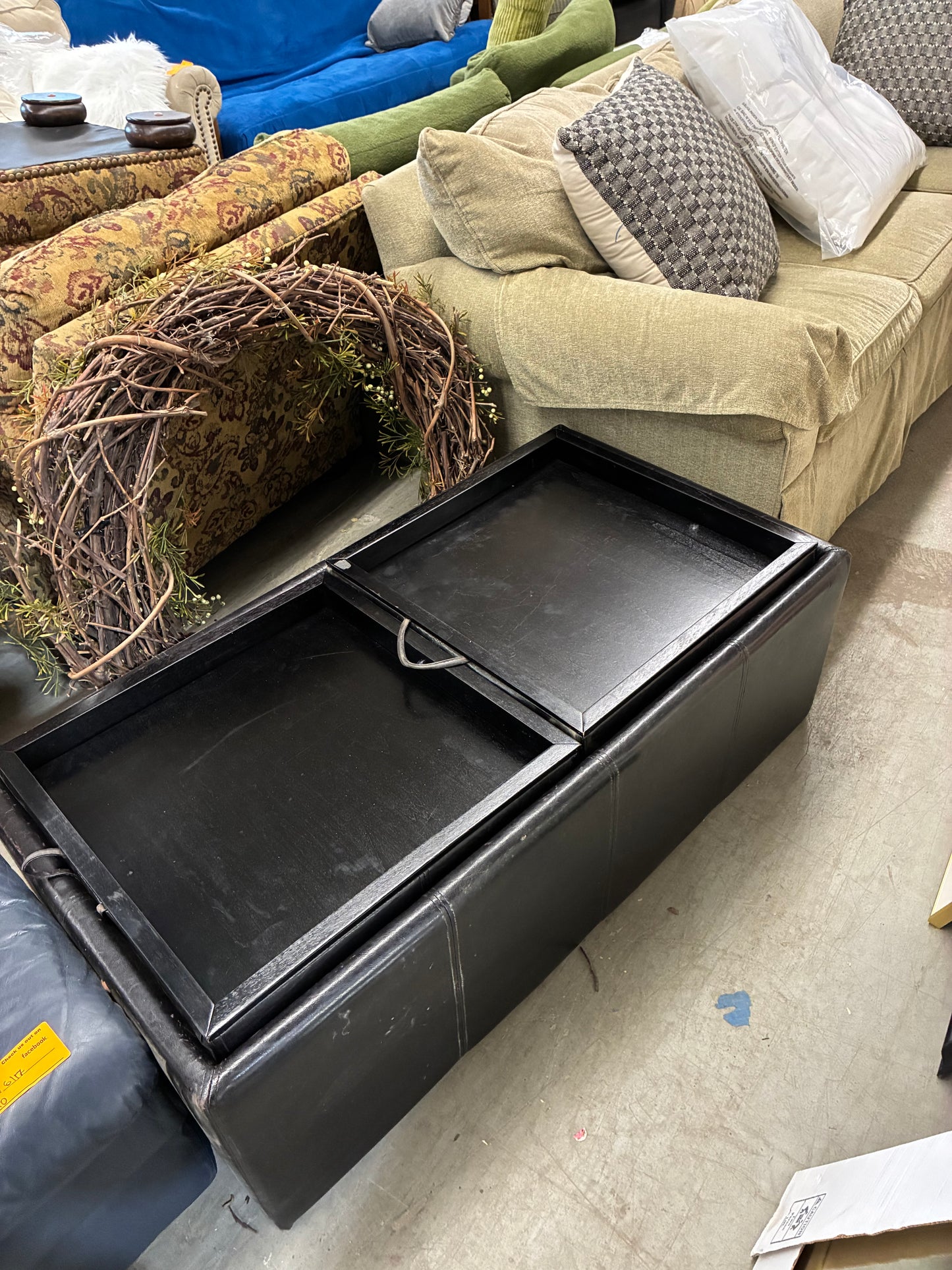 Black Convertible Storage Ottoman Coffee Table