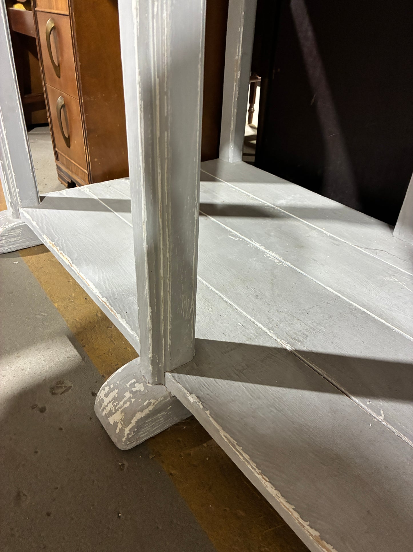 Arhaus Distressed Gray Wood Etagere Shelf