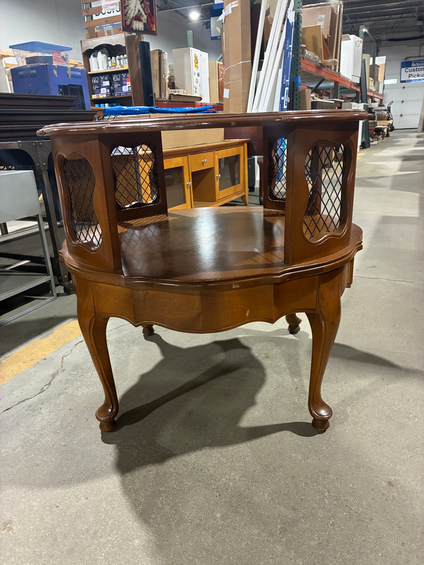 Traditional Wood Lamp Table with Leather-Style Inlay