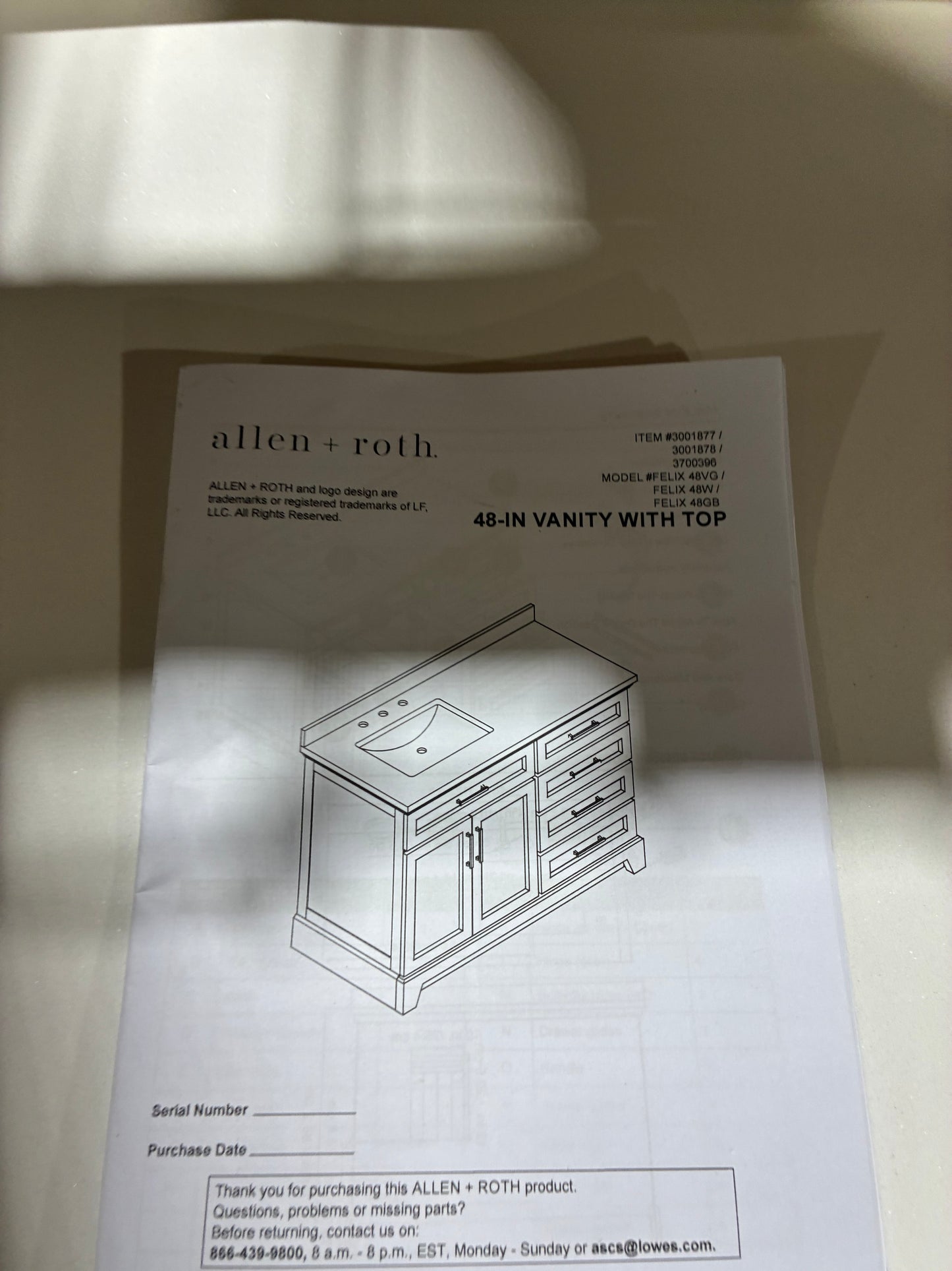 Allen + Roth 48" White Bathroom Vanity with Integrated Sink Top