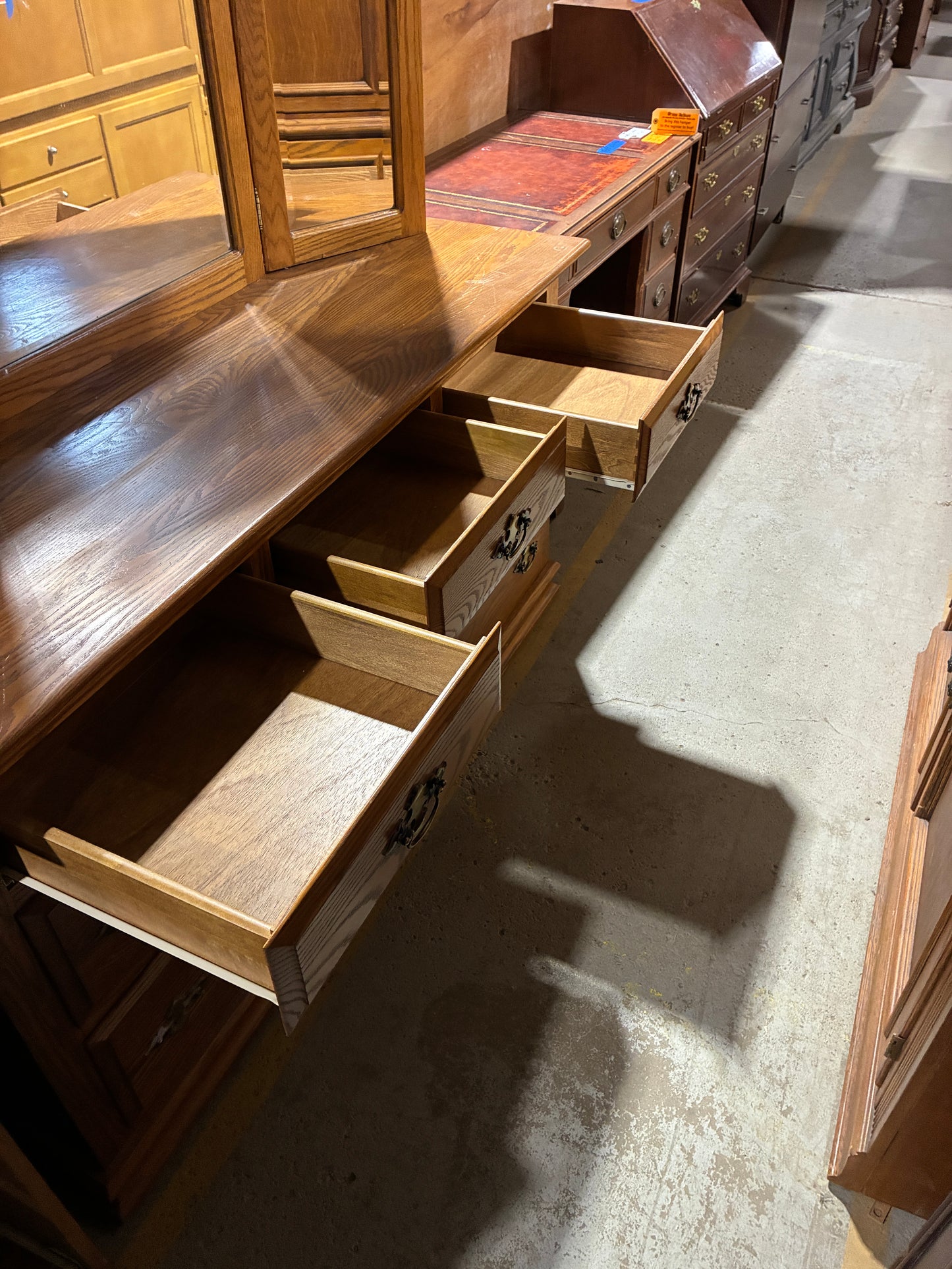 Oak Dresser with Tri-Fold Mirror