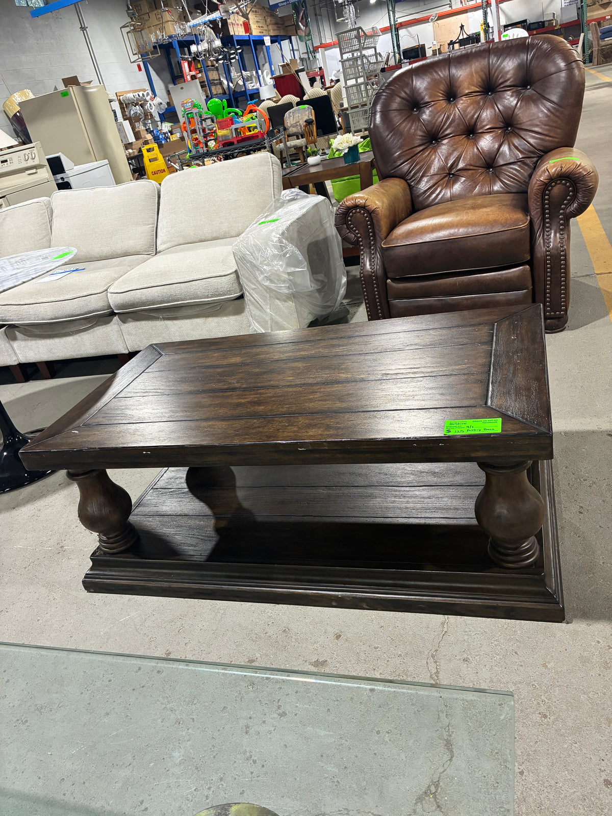 Pottery Barn Dark Wood Coffee Table with Lower Shelf