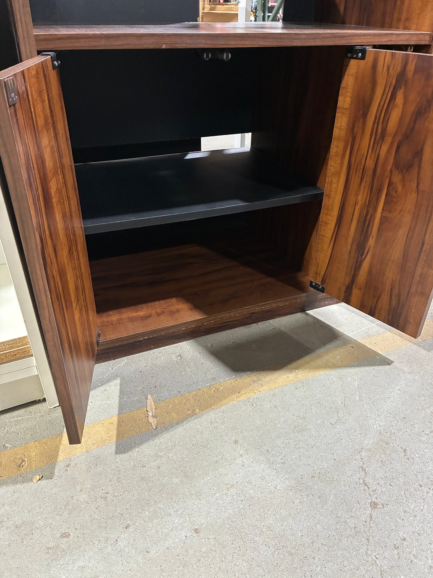 Modern Walnut Storage Cabinet with Open Shelving