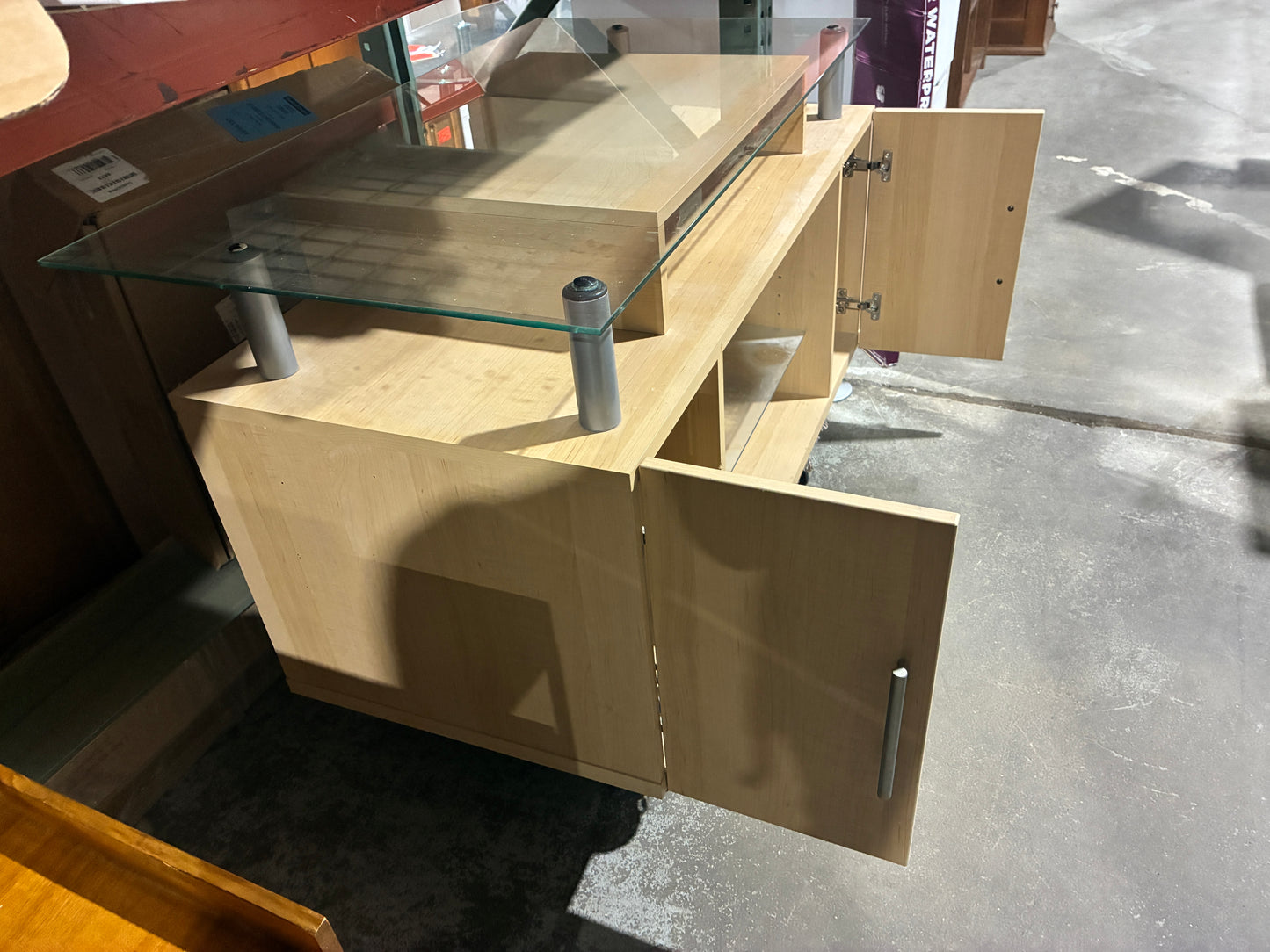 Modern TV Stand with Glass Shelving and Storage
