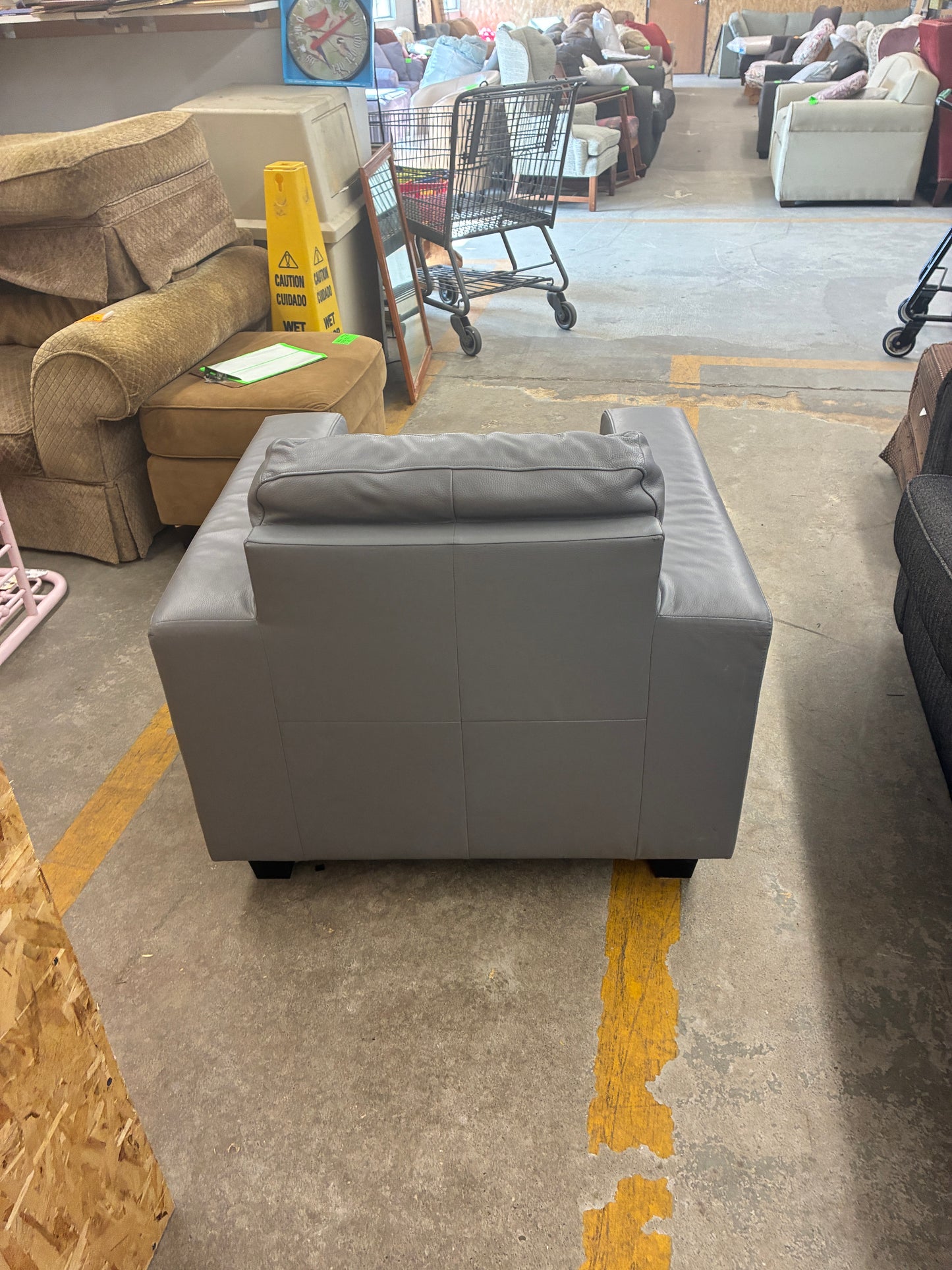 Modern Gray Leather Club Chair