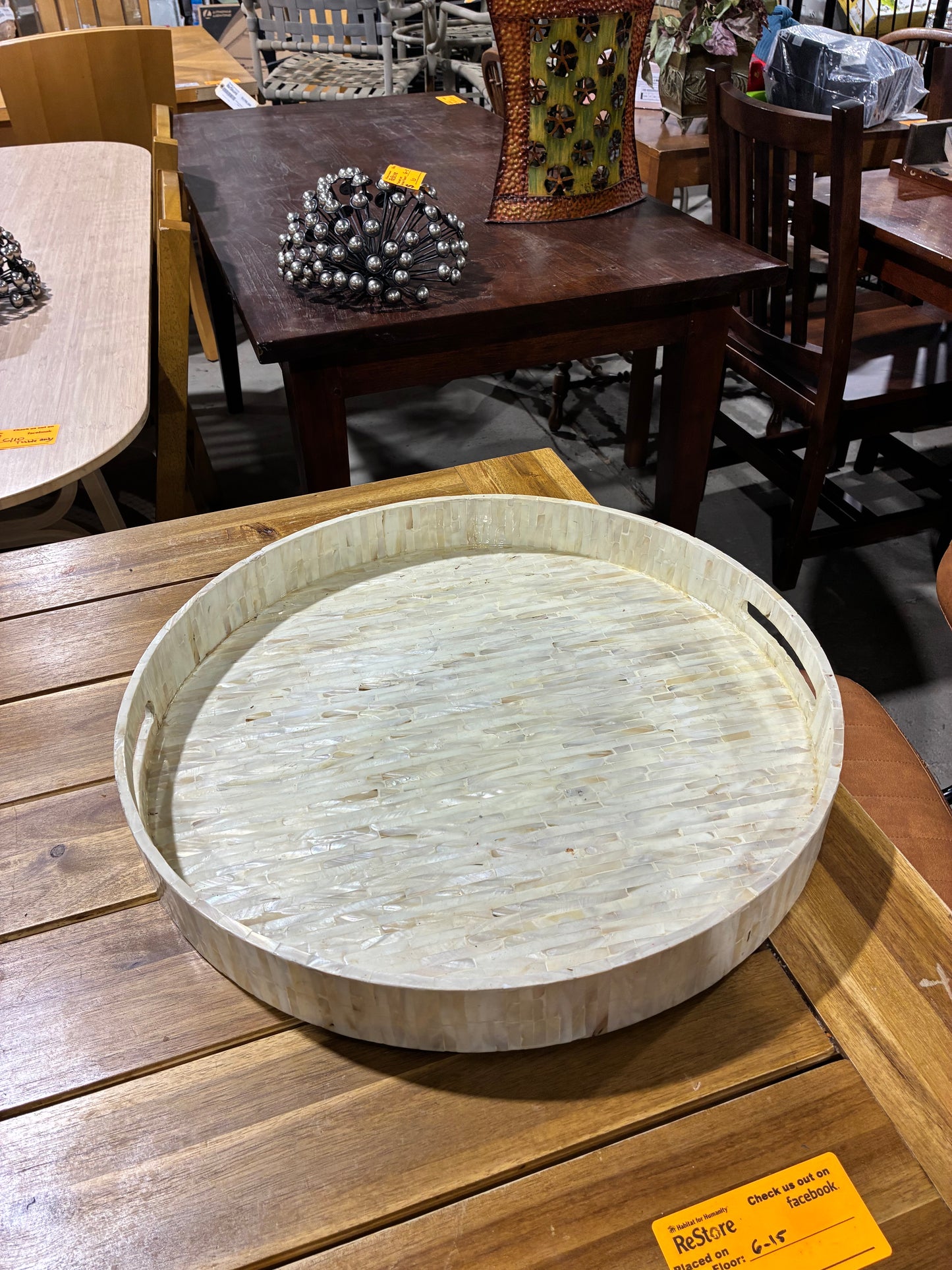 Round Capiz Shell Decorative Serving Tray